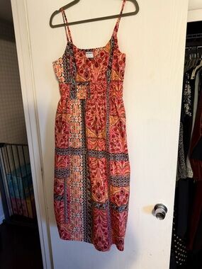 Old Navy Red & Orange Patchwork Midi Dress